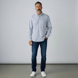 Cutter & Buck Men's Signature Collection Blue Striped Button Down Shirt Size L